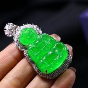 Vibrant Green Buddha Brooch with Silver Detailing